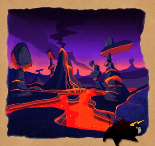 lava river with bull in foreground