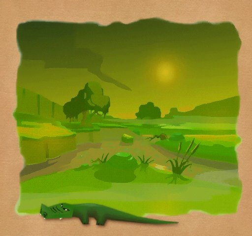 lava river with bull in foreground